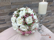 Large Ivory Foam Roses With Shades of Pink Gypsophila