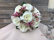 Large Ivory Foam Roses With Shades of Pink Gypsophila