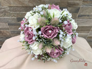 Light Pink Thistle With Foam Roses & Gypsophila