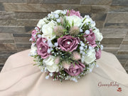 Light Pink Thistle With Foam Roses & Gypsophila
