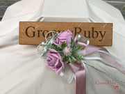 Light Pink Thistle With Foam Roses & Gypsophila