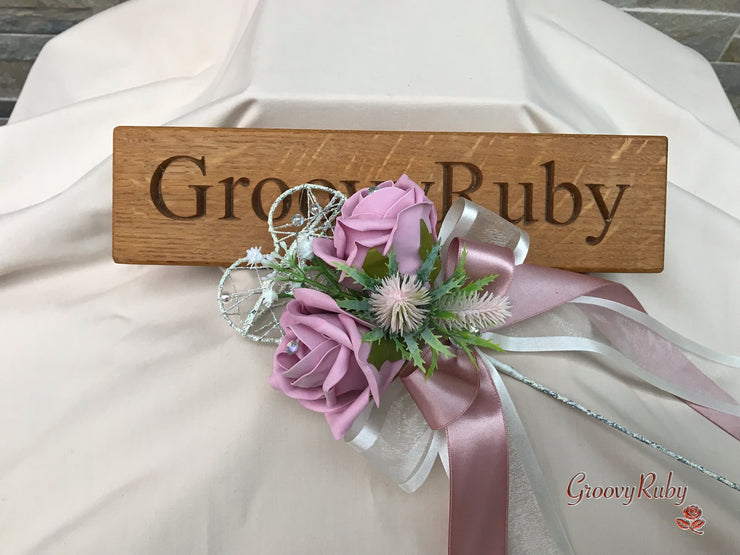 Light Pink Thistle With Foam Roses & Gypsophila