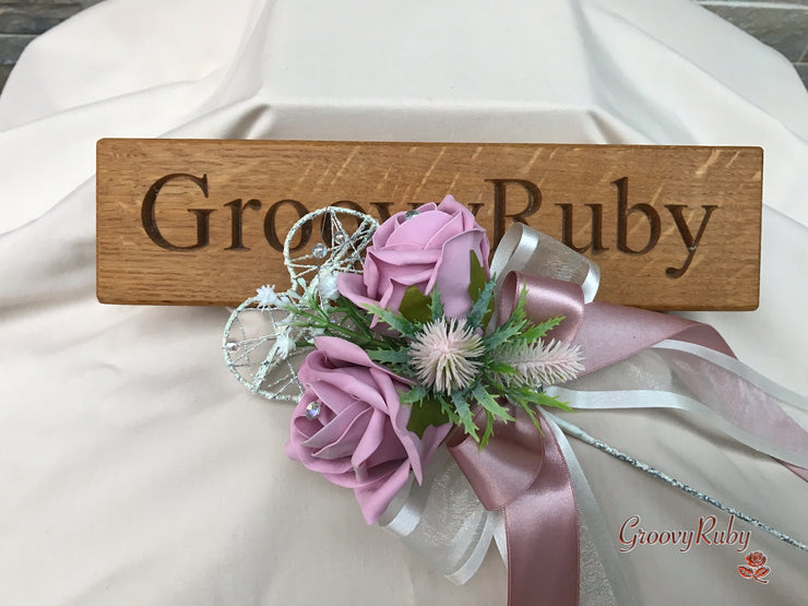 Light Pink Thistle With Foam Roses & Gypsophila