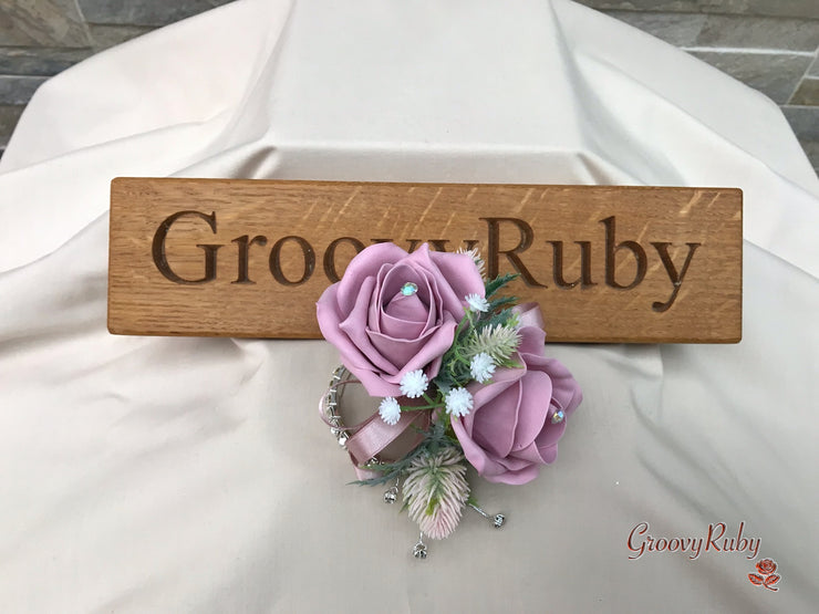 Light Pink Thistle With Foam Roses & Gypsophila
