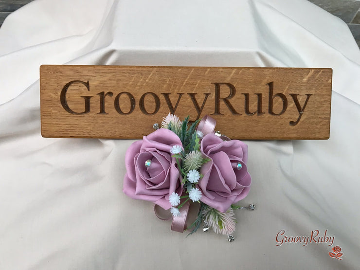 Light Pink Thistle With Foam Roses & Gypsophila