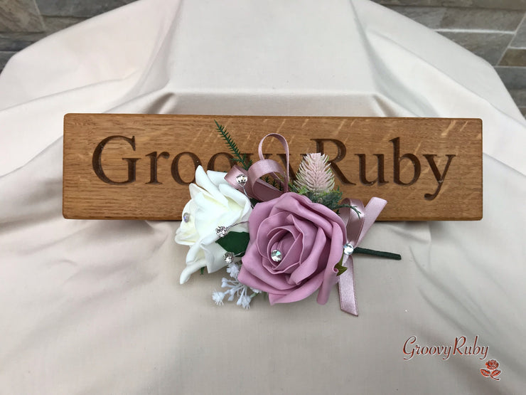 Light Pink Thistle With Foam Roses & Gypsophila