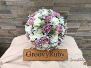 Light Pink Thistle With Foam Roses & Gypsophila