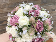 Light Pink Thistle With Foam Roses & Gypsophila