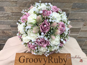 Light Pink Thistle With Foam Roses & Gypsophila