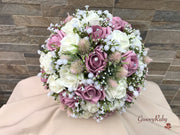 Light Pink Thistle With Foam Roses & Gypsophila