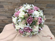 Light Pink Thistle With Foam Roses & Gypsophila