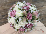 Light Pink Thistle With Foam Roses & Gypsophila