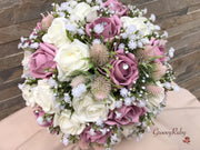 Light Pink Thistle With Foam Roses & Gypsophila