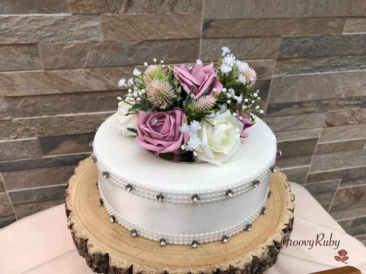 Light Pink Thistle With Foam Roses & Gypsophila