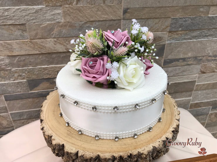Light Pink Thistle With Foam Roses & Gypsophila