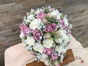 Light Pink Thistle With Foam Roses & Gypsophila
