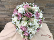 Light Pink Thistle With Foam Roses & Gypsophila