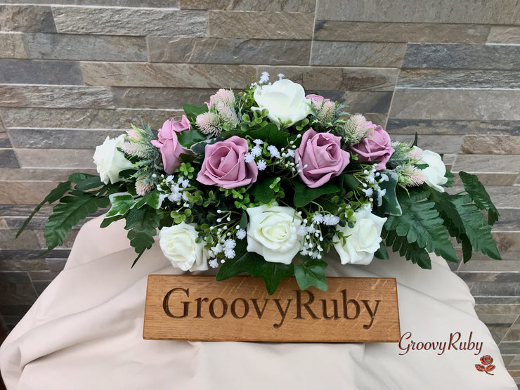 Light Pink Thistle With Foam Roses & Gypsophila