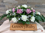 Light Pink Thistle With Foam Roses & Gypsophila