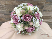 Light Pink Thistle With Foam Roses & Gypsophila