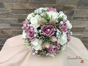 Light Pink Thistle With Foam Roses & Gypsophila