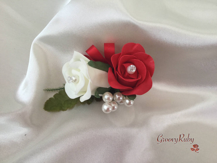 Ladies Pin On Corsage With Pearl Spray & Ribbon - Colour Combination Of your Choice