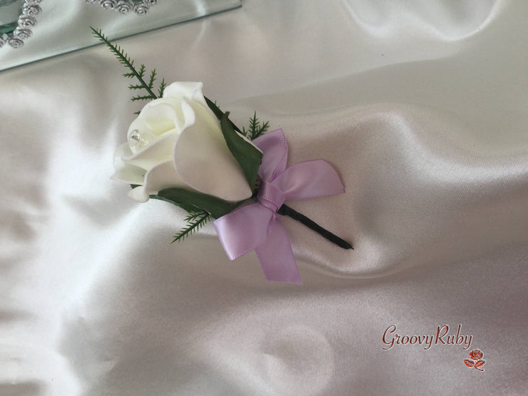 Single Crystal Bow Buttonhole - Bow Colour of your Choice