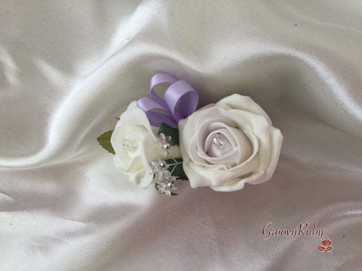 Ladies Pin On Corsage With Crystal Spray & Ribbon - Colour Combination Of Your Choice