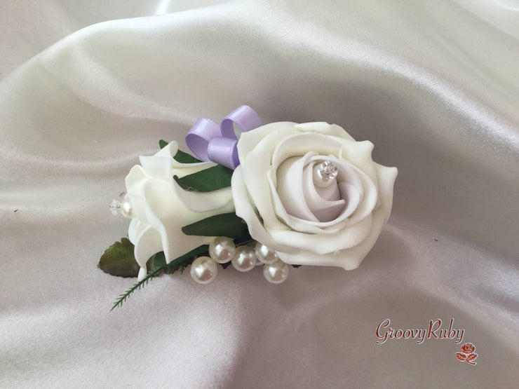 Ladies Pin On Corsage With Pearl Spray & Ribbon - Colour Combination Of your Choice