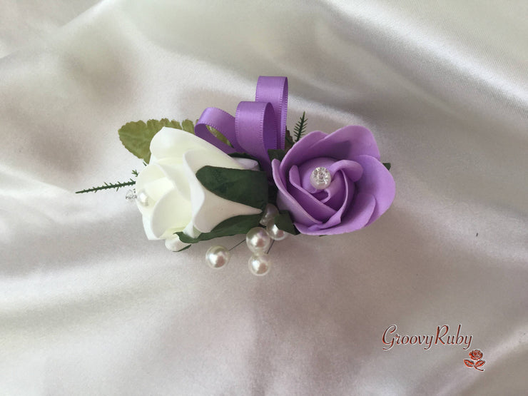 Ladies Pin On Corsage With Pearl Spray & Ribbon - Colour Combination Of your Choice