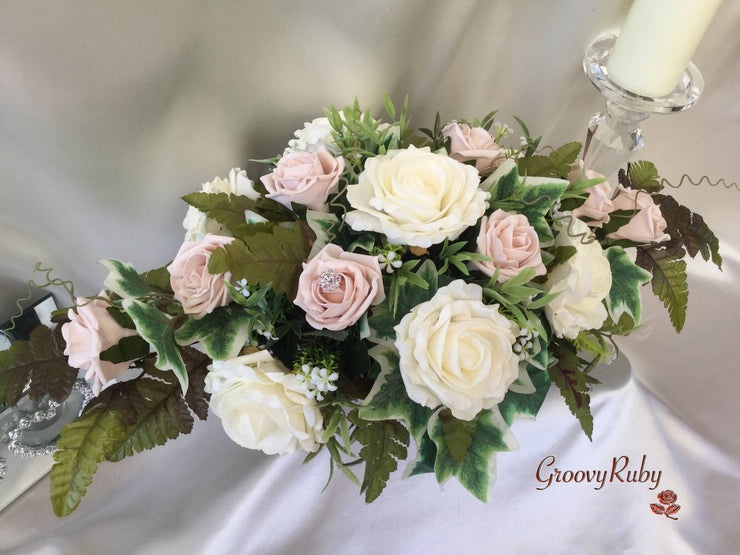 Small Tiger Lilies & Vintage Mocha Pink Roses With Foliage