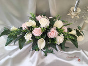 Blush Pink Rose & Large Ivory Calla Lilies With Crystal Butterfly Brooch