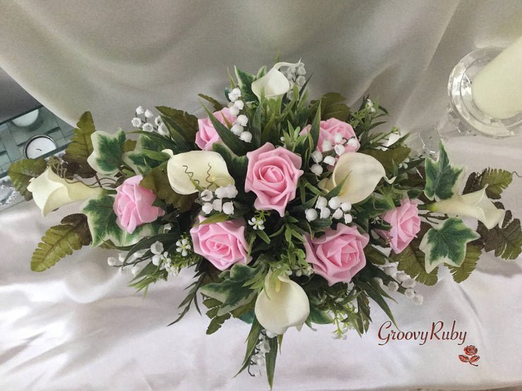 Baby Pink Rose, Large Calla Lily & Lily of the Valley Table Centrepiece