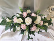 Blush Pink Rose & Large Ivory Calla Lilies With Crystal Butterfly Brooch