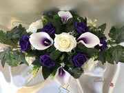 White Purple Centred Calla Lilies & White & Purple Rose Long Table Centrepiece