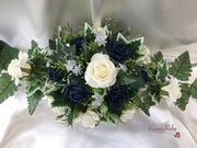 Navy & Ivory Rose With Silver & Crystal Butterfly