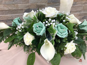 Mint Green Roses & Ivory Carnations With Calla Lily & Gypsophila