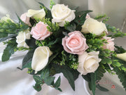 Blush Pink Rose & Large Ivory Calla Lilies With Crystal Butterfly Brooch