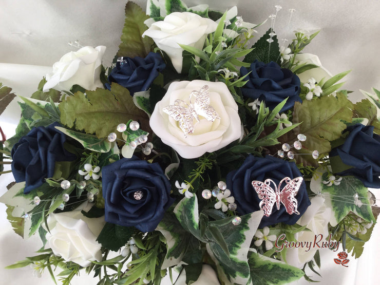 Navy & Ivory Butterfly Crystal