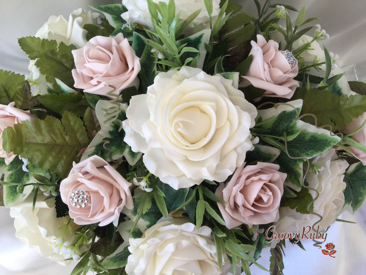 Small Tiger Lilies & Vintage Mocha Pink Roses With Foliage