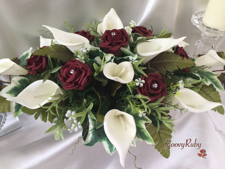 Burgundy Rose & Large Ivory Calla Lily