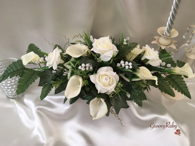 Ivory Rose & Large Calla Lily With Lily of the Valley Table Centrepiece