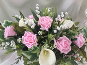 Baby Pink Rose, Lily of the Valley & Large Calla Lily With Diamante Brooch