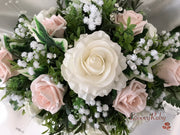 Long Table Arrangement With Mocha Pink & Ivory Roses & Gypsophila & Crystal Sprays