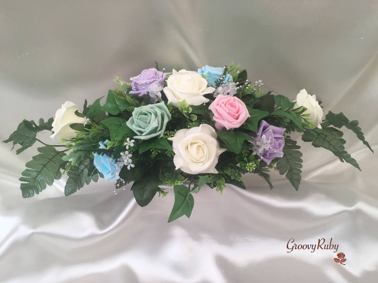 Pastel Glitter Roses With Silver Babies Breath