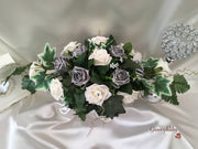 Pearlised Silver & Ivory Roses Long Table Centrepiece