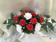 Red Glitter Rose With Silver Babies Breath