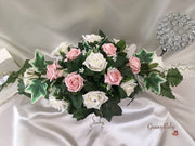 Pearlised Rose Gold & Ivory Roses Long Table Centrepiece