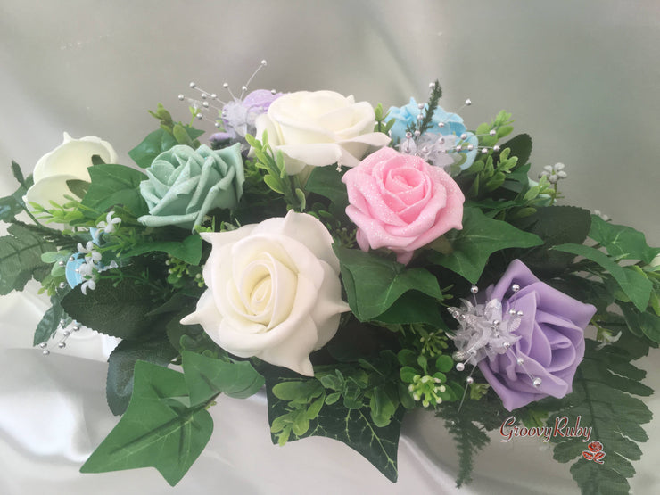 Pastel Glitter Roses With Silver Babies Breath
