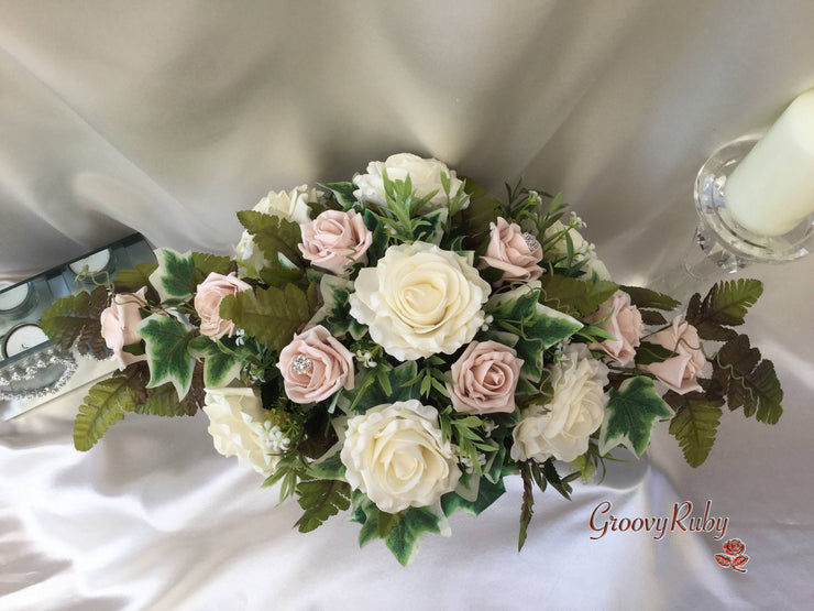 Small Tiger Lilies & Vintage Mocha Pink Roses With Foliage